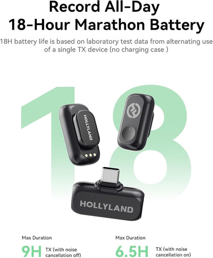 Hollyland Lark A1 Wireless Mic for iPh 17 Android 48kHz/24-bit 3Level Noise Cancel(2TX + USB-C RX)