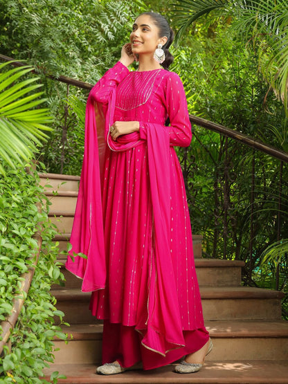 Printed Anarkali Kurta with Palazzos & with Dupatta