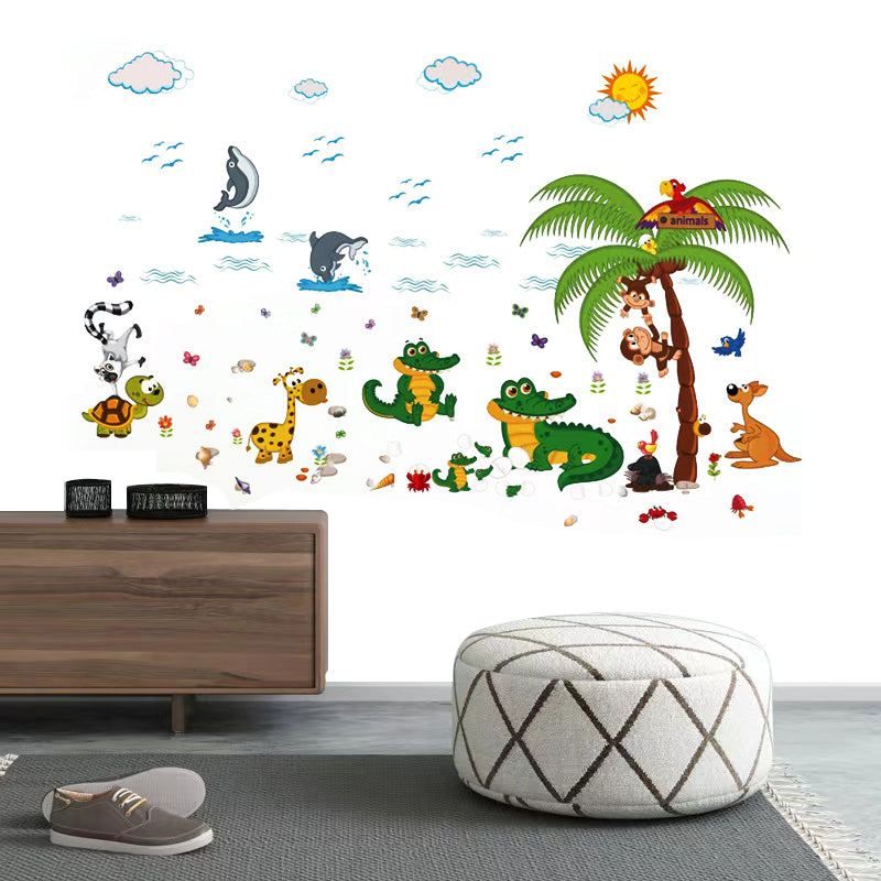 Crock Tree Cartoon Animals Theme Kids Wall Art Decal Sticker Decoration for Living Room Nursery Baby Girl Boy Kid Children's Room Bedroom Decoration