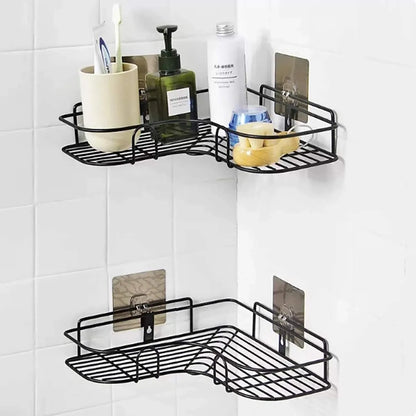 Wall-Mounted Triangle Storage Shelf with Peg Hooks | Waterproof Non-Slip Bathroom Organizer