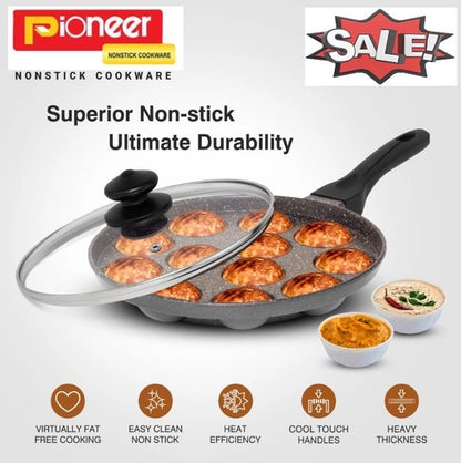 Pioneer 12-Cavity Non-Stick Grill Appam Pan with Glass Lid – Perfect for Soft & Crispy Appams