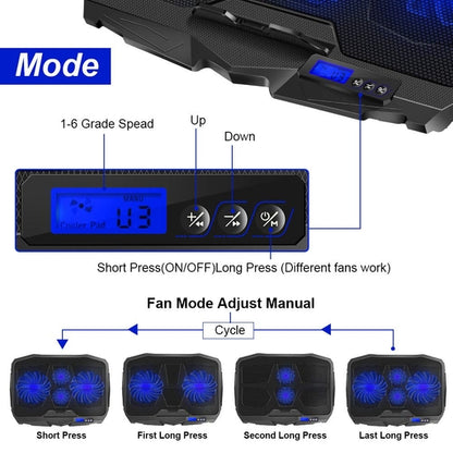 S18 Laptop Cooling Pad 12–16 Inch with 4 Fans, Adjustable Notebook Cooler Stand with Blue LED Light