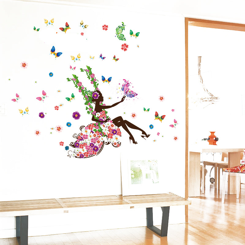 Flower Cycle Girl Butterfly Bird sticker plants room wallpaper bedroom nursery window decor without Radium stars star wall stickers wall decoration flower butterfly wedding decoration birthday decoration kids room decoration Wall Sticker Buy More Model 06