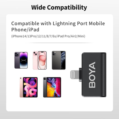 BOYA Omic-D Wireless Lavalier Microphone for iPhone MFi Certified, Noise Cancelling Lapel Mic Wireless with Magnetic Clip iPhone Microphone for Video Recording YouTube Vlog