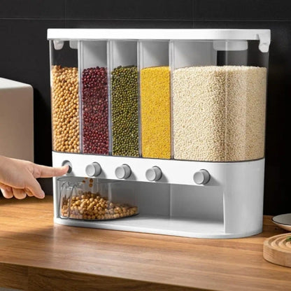 Dry Food Dispenser, Wall Mounted 5 Grid Grain Dispenser