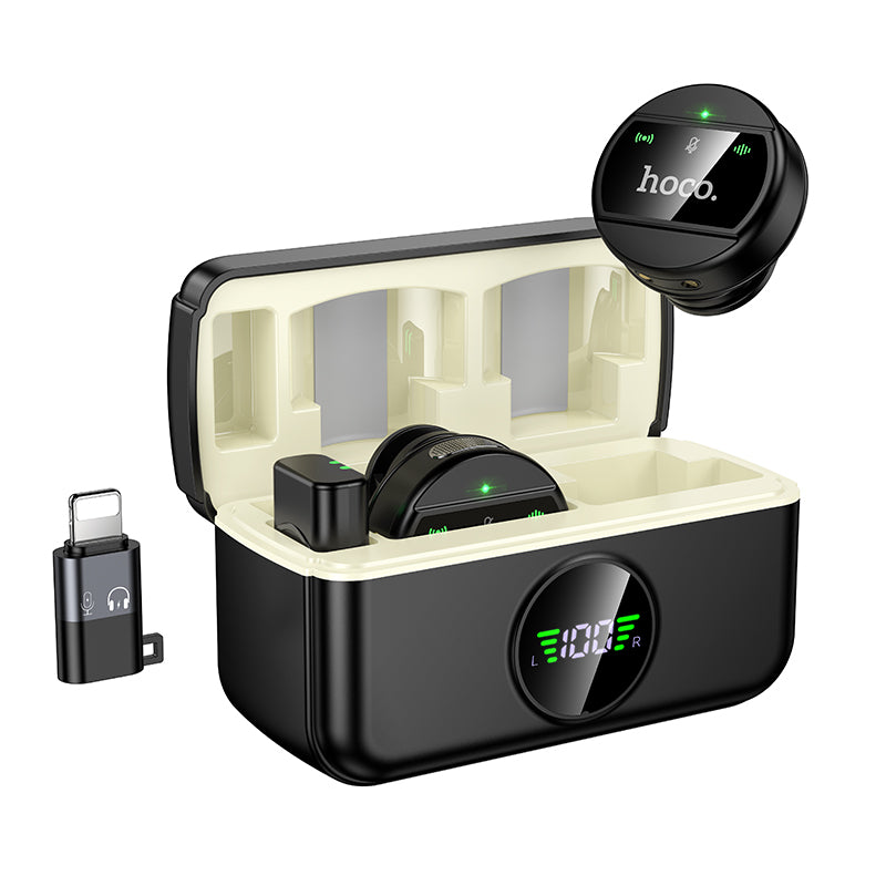 Hoco Magnetic Lapel Dual Wireless Microphone with Type-C / Lightning Adapter
