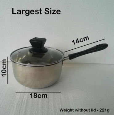 3Pcs Stainless Steel Saucepan Set with Cool Touch Handles and Glass Lids