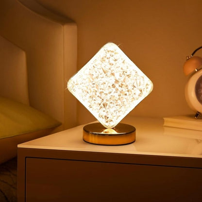 Square Shape Crystal Lamp Cordless Luxury Lamp USB Rechargeable 3-Way Dimmable Touch Ctlr Decoration