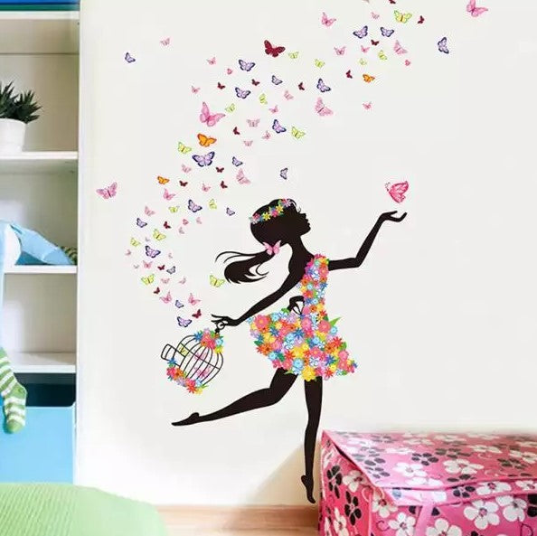 Flower Cycle Girl Butterfly Bird sticker plants room wallpaper bedroom nursery window decor without Radium stars star wall stickers wall decoration flower butterfly wedding decoration birthday decoration kids room decoration Wall Sticker Buy More Model 10