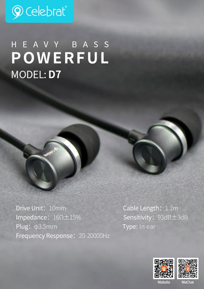 Celebrat D7 Heavy Bass Stereo Music Earphone