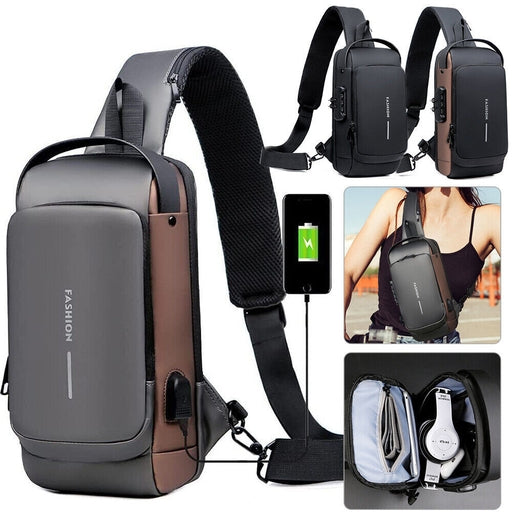 Shoulder Bag for Men Waterproof USB Man Crossbody Bag Anti-Theft Short Travel Messenger Sling