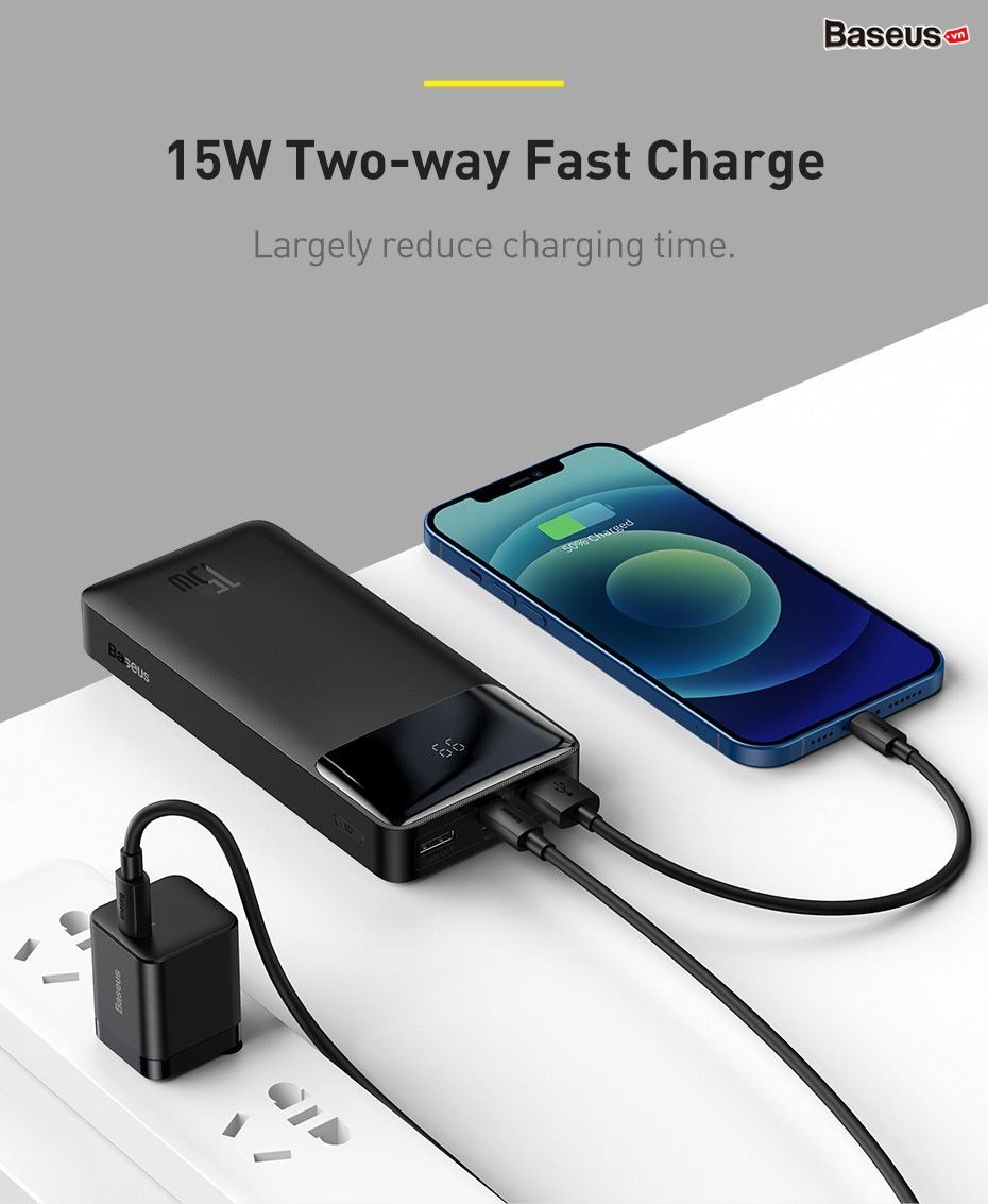 Baseus 20000mah 15W Fast Charging Type-C Output Power Bank with Digital Display