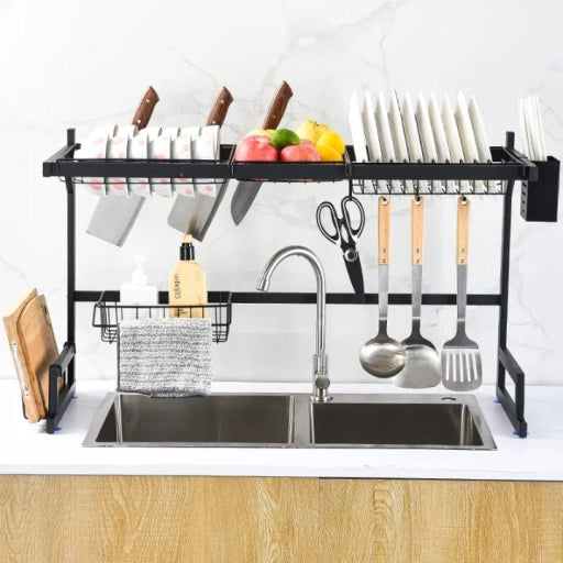 2 Tier Kitchen Over Sink Rack - Stainless Steel Dish Drying Storage Rack [65Cm]