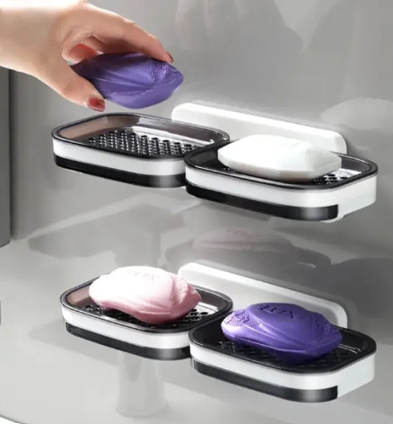 Punch-Free Suction Cup Double-Layer Soap Box Home Bathroom Drain Soap Box Shelf