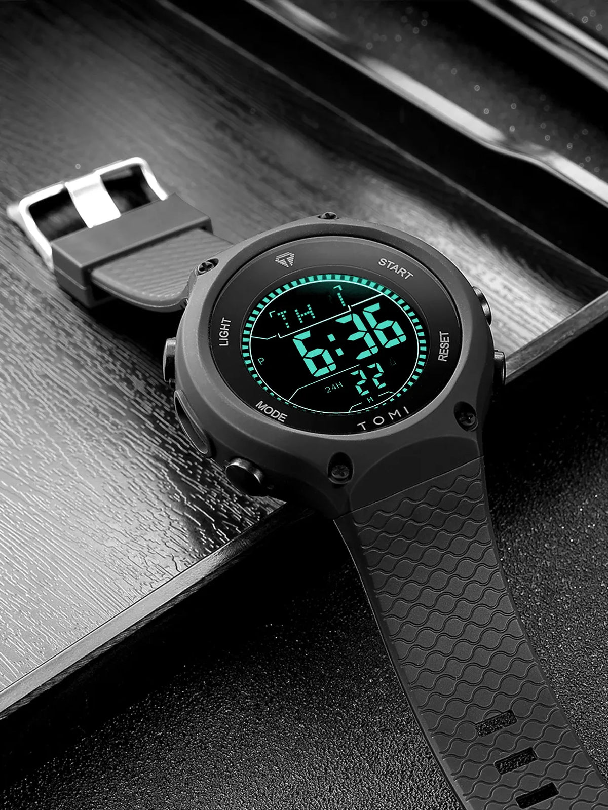Piaoma Waterproof Watch Digitel Black Strap with Gold Case Model 9115