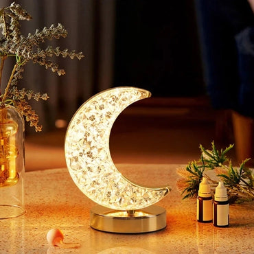 Moon Night Lamp Crystal Desk Lamp 3 Colors Dimming Table Light Touch Bedside Romantic Diamond