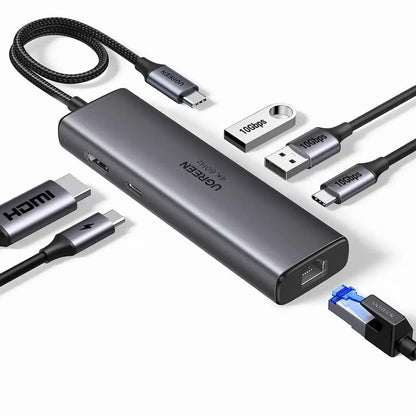 UGREEN 45000 6-in-1 USB C Hub with 4K@60Hz HDMI, 100W PD, Gigabit Ethernet, 2x USB-A 10Gbps, USB-C 10Gbps – Multiport Adapter