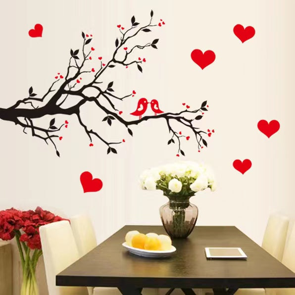Red Heart Birds Tree Branch Wall decoration stickers room wallpaper bedroom nursery kids room Home decoration Wall Stickers