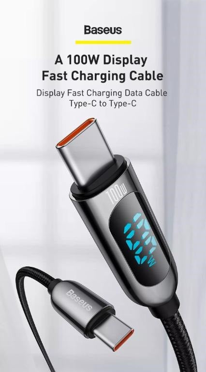 Baseus Display 1M 100W Fast Charging Data Cable Type-C to Type-C Black Digital Display- CATSK-B01