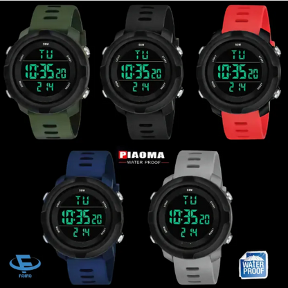 Piaoma Digital Watch with LED Shockproof Multi Functional Automatic Black Strap Waterproof Digital