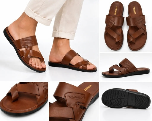 Kadam Men's Premium Brown Cross-Strap Sandals
