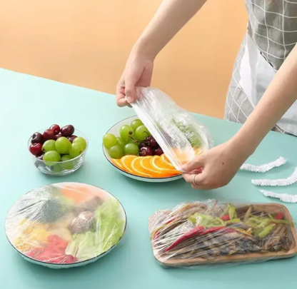 100-Piece Elastic Disposable Food Covers | Plastic Wrap Stretch Lids for Fruit Bowls & Storage