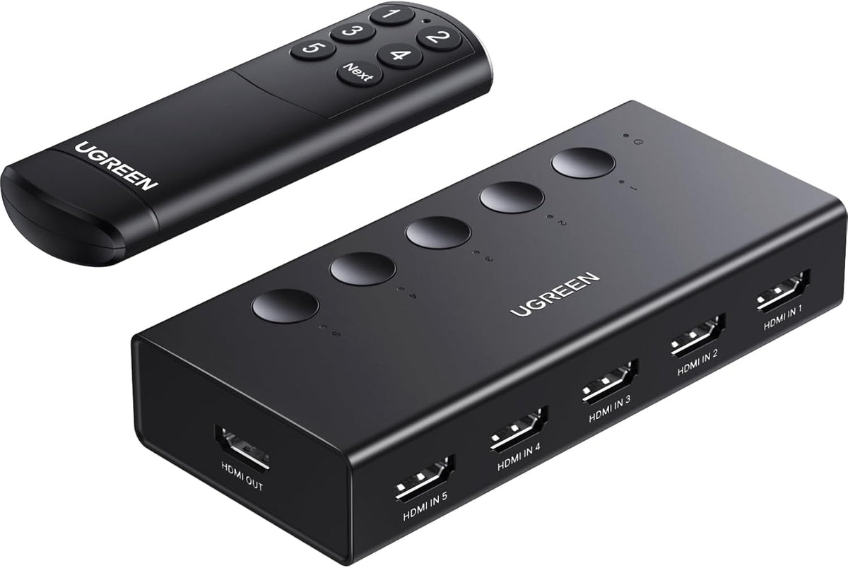 UGREEN 90512 HDMI Switch 5 in 1 Out 4K@60Hz, HDMI Splitter with Remote 5 Port Switcher Selector Box Support 3D CEC HDR HDCP2.