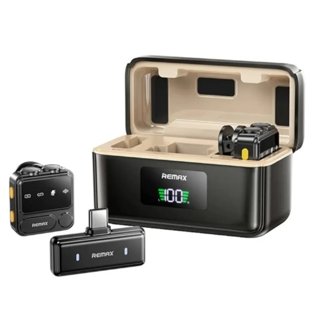 Remax K18 2-in-1 Usb-C Wireless Lavalier Microphone with Magnetic Clip, Digital Display, and Dual Microphone Connection