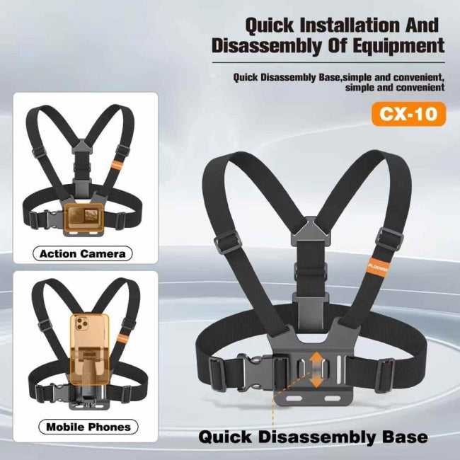 Plokama CX-10 Action Camera Chest Mount Harness Strap for Gopro Camera & Phones