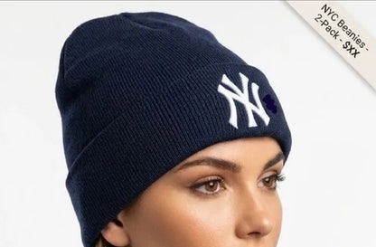 Unisex NYC Embroidered Knit Beanie Set