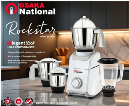 Indian Mixer Grinder 750 Watts 3 Pcs Stainless Steel Jars & 1 Plastic Juicer Jar