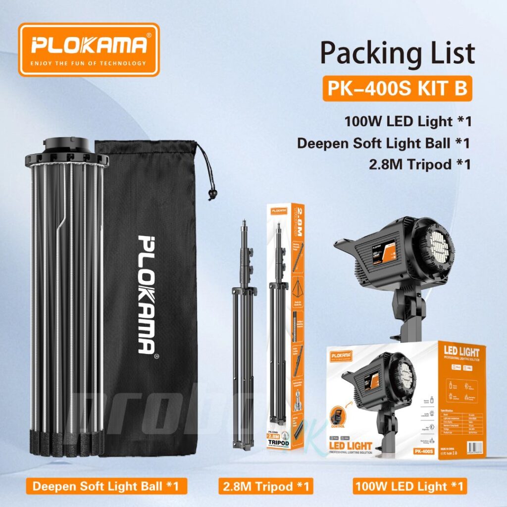 PLOKAMA PK-400S KIT B Professional Photography Lighting Set – 100W LED Light + Deep Soft Light Ball + 2.8M Tripod