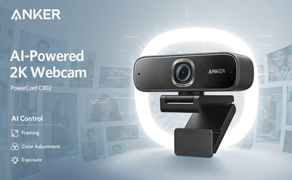 Anker PowerConf C302 Smart Full HD Webcam, AI-Powered Framing & Autofocus, 2K Webcam with Noise-Cancelling Microphones