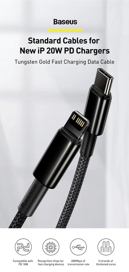 Baseus Tungsten Gold Fast Charging Data Cable Type-C to iP PD 20W