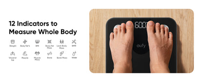 ANKER Eufy Smart Scale A1 Weighing Scales for Body Weight, Digital Bathroom Scales with Bluetooth, Body Fat Scales, 12 Measurements, Weight/Body Fat/BMI, Fitness Body Composition Analysis, Black, lbs/kg,