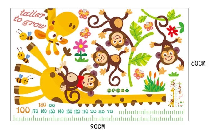 Buy More One Giraffe with Monkeys Height Measuring growing kids measurement chart cartoon animals tree bridge baby children bedroom room wall decoration wall stickers removable kids nursery decal sticker