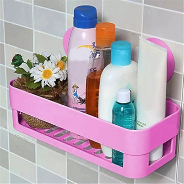 Double Suction Cup Wall-Mounted Bathroom & Kitchen Shelf Rack, Plastic Storage Organizer