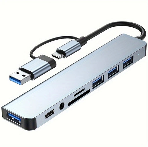 8 In 2 USB +Type C HUB Docking Station with 3.5Mm Audio Jack Adapter Micro SD Card Reader