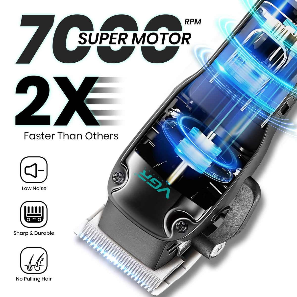 VGR V-013 Professional Salon Quality Hair Clipper – 200 Minutes Runtime, 2000mAh Lithium Battery, Adjustable Taper Lever, 8 Guide Combs, LED Display