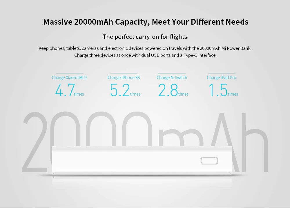 20000mAh Power Bank - White