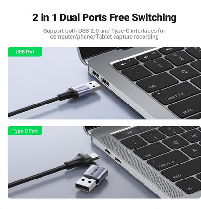 UG Video Capture Card 4K HDMI to USB-A/USB-C HDMI Capture Card Full HD 1080P USB 2.0