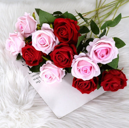 Artificial Rose Flower Red Silk Roses with Stem Wedding Party Home Decoration Fake Flowers