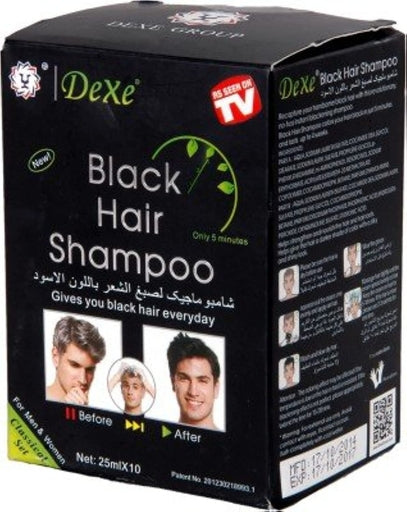 10Pcs Dexe Instant Hair Dye Black Hair Coloring Shampoo - 25Ml*10pcs / Box