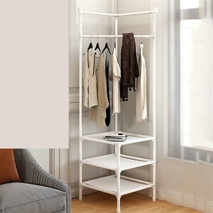 3 Layer Clothing Storage Rack Shelf Removable Floor Standing Clothes Hanger MultiFunction Corner