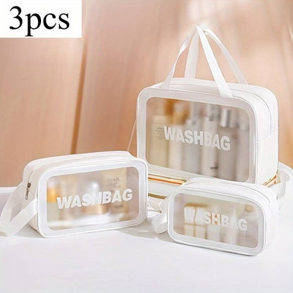 3Pcs Transparent Waterproof Travel Makeup & Cosmetic Storage Bag – Large Capacity Organizer Pouch