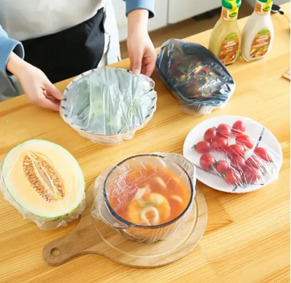 100-Piece Elastic Disposable Food Covers | Plastic Wrap Stretch Lids for Fruit Bowls & Storage