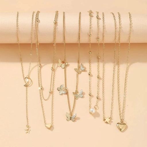 6Pcs Necklace European American Simple Star Moon Popular Lady Necklace Set for Women