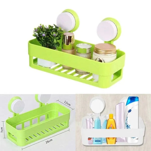 Double Suction Cup Wall-Mounted Bathroom & Kitchen Shelf Rack, Plastic Storage Organizer