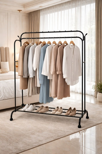 MULTIPURPOSE HANGER DOUBLE POLE CLOTH RACK (140X68x38cm) with WHEEL - YP-606 ( BIG )