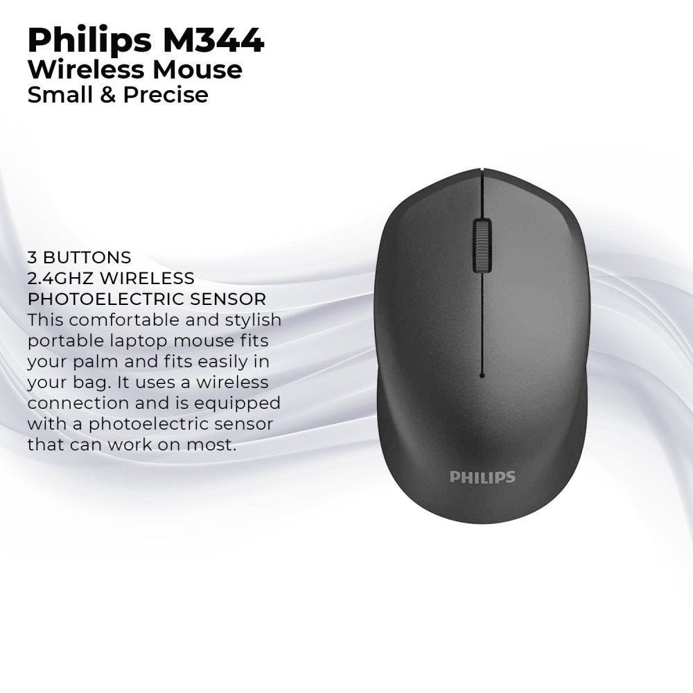 Philips M344 1600DPI 2.4Ghz Genuine Wireless Mouse with Free 1 Battery